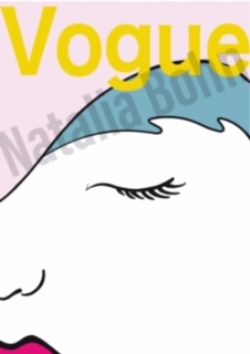 Poster Vogue d’un visage féminin aux cheveux bleus